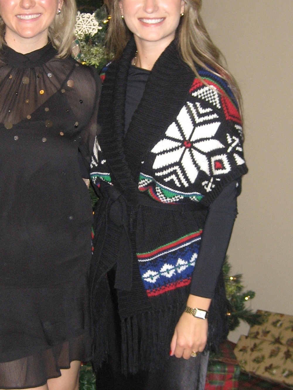 Ralph Lauren Fair Isle Snowflake Fringe Belted Cardigan Vest